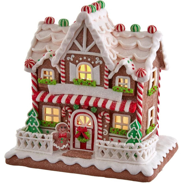 Kurt Adler Light Up Christmas Table Piece, Gingerbread House, Brown, 9in