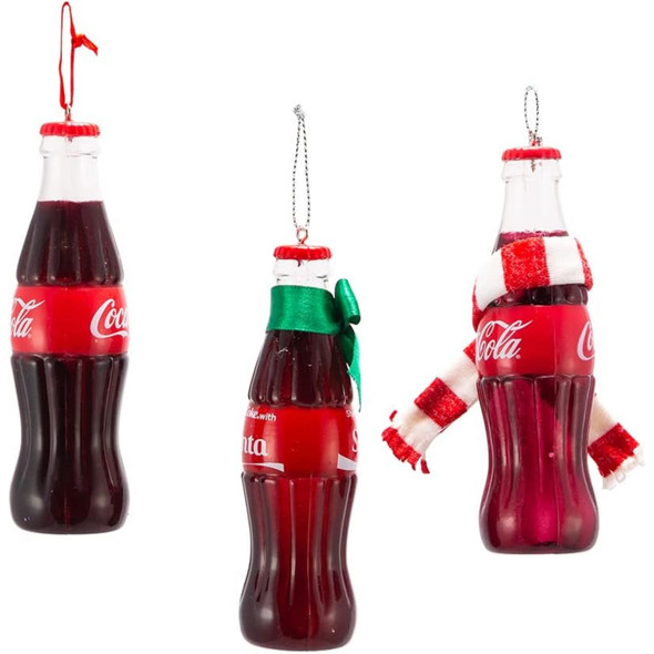 Kurt Adler Coca-Cola Bottle Plastic Christmas Ornaments Set of 3, 4.75"