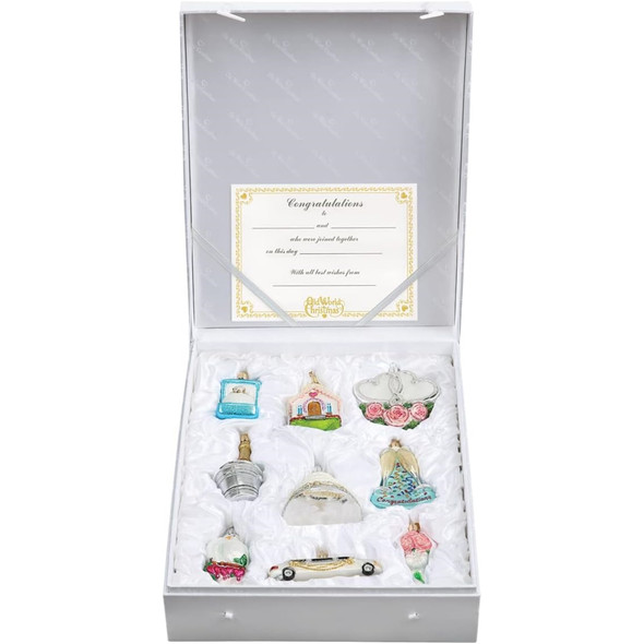 Old World Christmas Blown Glass Christmas Ornament, Just Married Collection 9-Piece Ornament Set