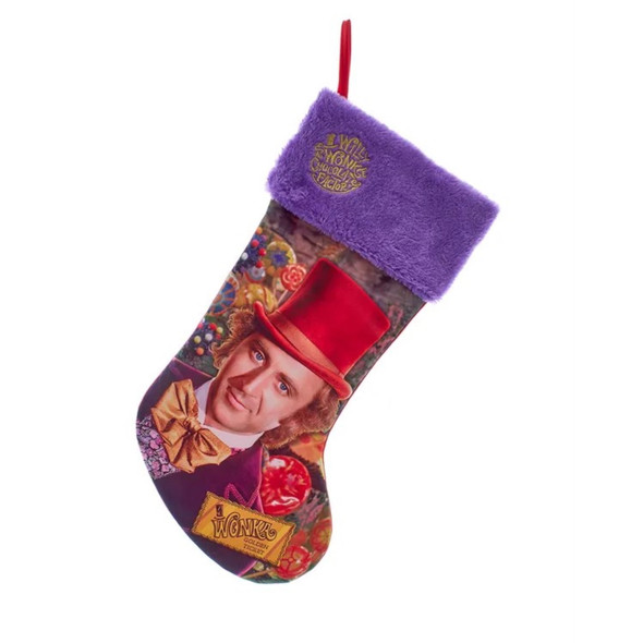 Kurt Adler Polyester Willy Wonka Christmas Stocking with Plush Cuff, 19"