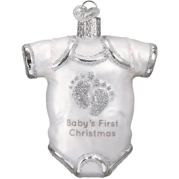 Old World Christmas Glass Blown Ornament, White Baby One Piece (With OWC Gift Box)