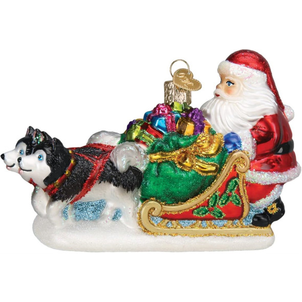 Old World Christmas Santa'S Dog Sled Blown Glass Holiday Ornament