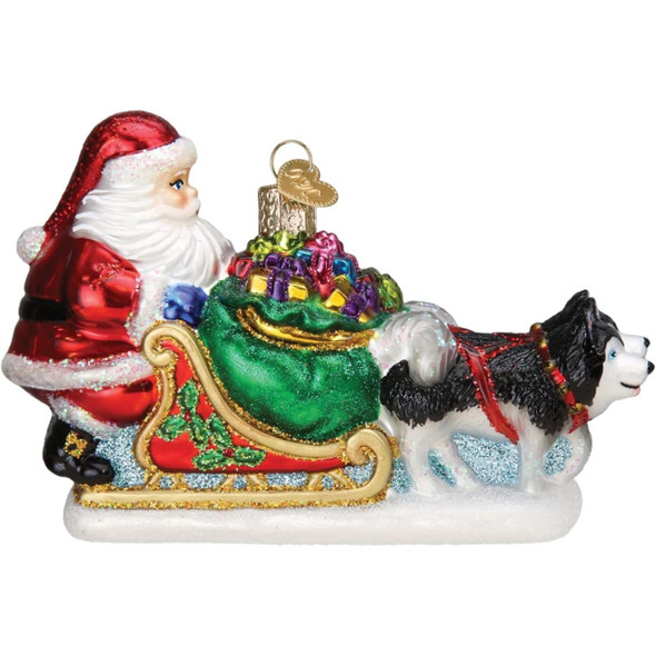 Old World Christmas Santa'S Dog Sled Blown Glass Holiday Ornament