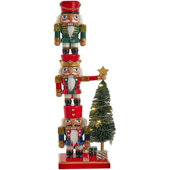 Kurt Adler Battery Operated Nutcracker Christmas Decoration with Light Up Tree, 18"