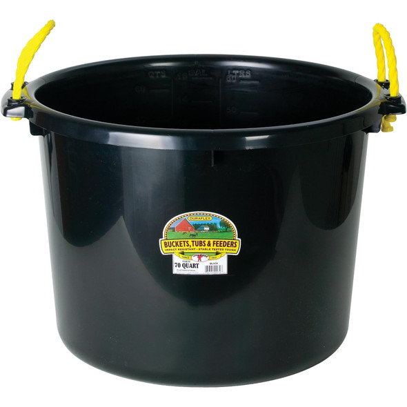 Little Giant Plastic Muck Tub, Durable & Versatile Utility Bucket with Handles, Muck Bucket, Rope Handles, 70 Quart, Black