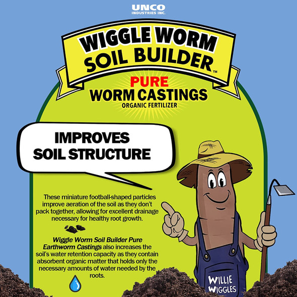 WIGGLE WORM Soil Builder Earthworm Castings Organic Fertilizer (15 lb) and WIGGLE WORM Castings Tea (8 Oz)