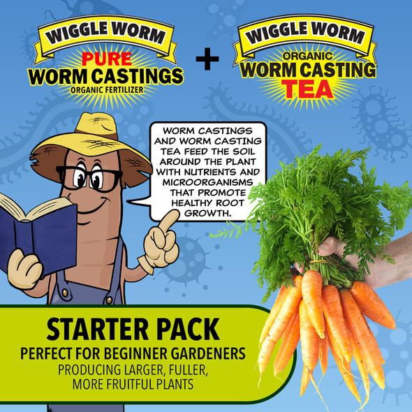 Wiggle Worm Fertilizer Combo Pack – 15lb Pure Worm Castings Fertilizer and Soil Amendment and 8oz Worm Casting Tea Concentrate for Indoor and Outdoor Gardening