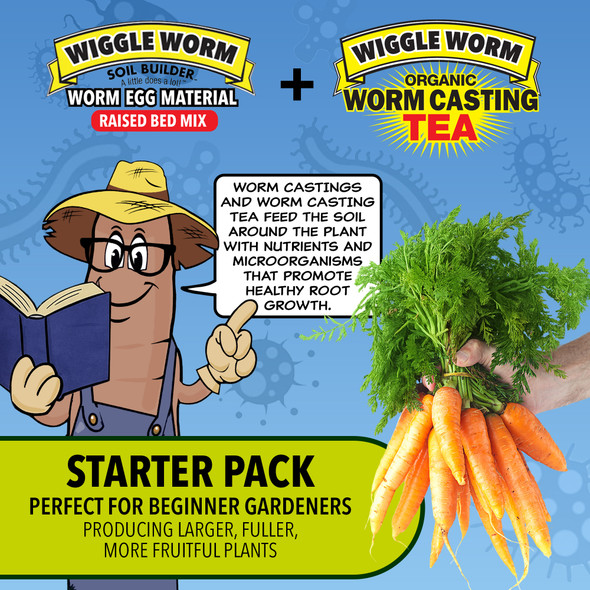 Wiggle Worm Combo Package – 8oz Organic Pure Worm Casting Tea Fertilizer Concentrate and 40lbs Worm Egg Material Raised Bed Mix Plus for Planting and Fertilization of Indoor and Outdoor Plants