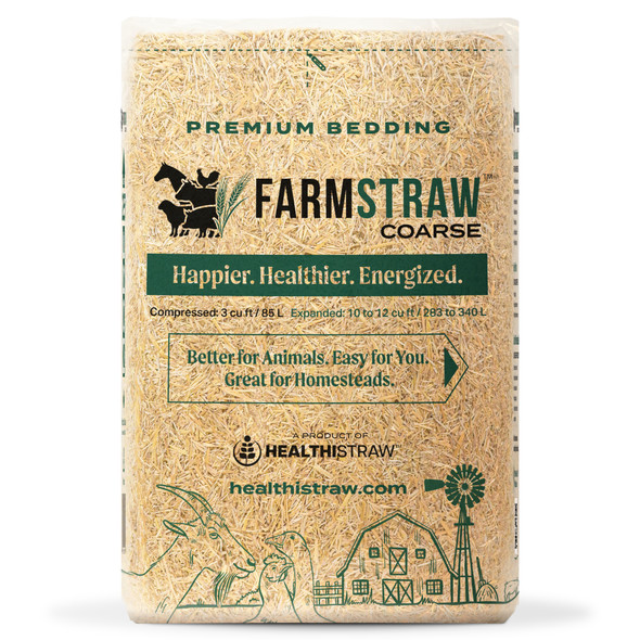 HealthiStraw FarmStraw Coarse Cut – All-Natural, Clean Animal Straw Bedding for Hobby Farms, Small Pets, 3 cu ft (Covers up to 12 cu ft)