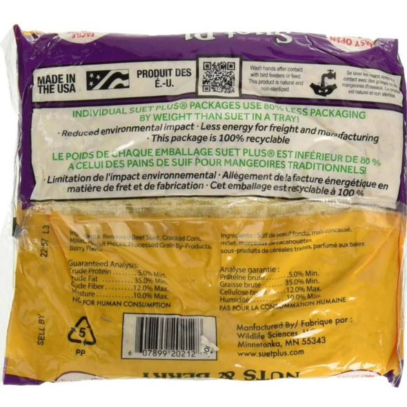 Wildlife Sciences Nuts & Berry Blend Suet Plus Bird Feed, Melt Resistant Formula, 11oz