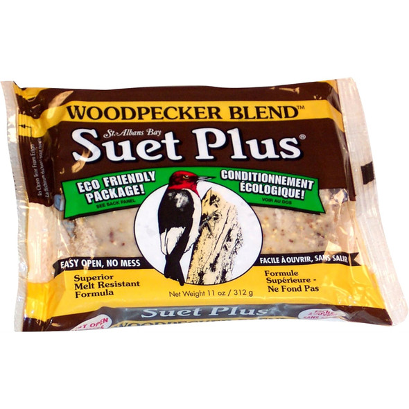 Wildlife Sciences Woodpecker Blend Suet Plus Bird Feed, Melt Resistant Formula, 11oz (Single Cake)
