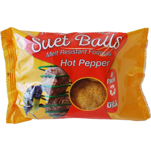 Wildlife Sciences Hot Pepper Suet Balls For Wild Birds, Melt Resistant Formula (4 Per Pack)