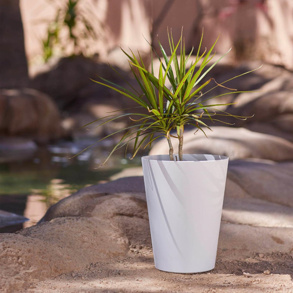 Bloem Indoor/Outdoor Tall Finley Tapered Round, 100% Recycled Plastic Pot, Casper White, 4 Gallon Soil Capacity, 14