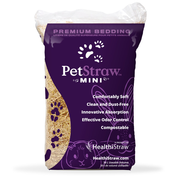 HealthiStraw PetStraw Mini, Multi-length Cut – All-Natural, Sustainable Wheat Straw for Small Pet, Bedding, Dust-Free, Soft Comfortable, 38 L