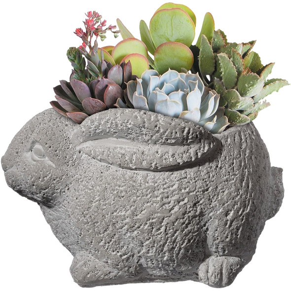 Classic Home and Garden Cement Buddies Indoor Outdoor Rabbit Planter with Drainage Hole