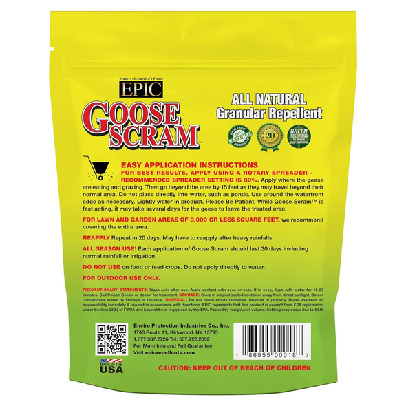 EPIC Goose Scram All Natural Ready To Use Outdoor Granular Animal Repellent Resealable Bag, 10lbs