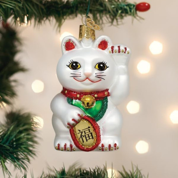 Old World Christmas Blown Glass Ornament for Christmas Tree, Lucky Cat