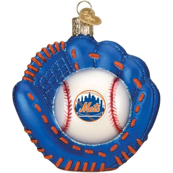 Old World Christmas Blown Glass Ornament for Christmas Tree, New York Mets Baseball Mitt