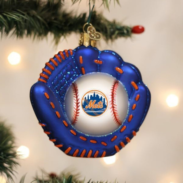 Old World Christmas Blown Glass Ornament for Christmas Tree, New York Mets Baseball Mitt