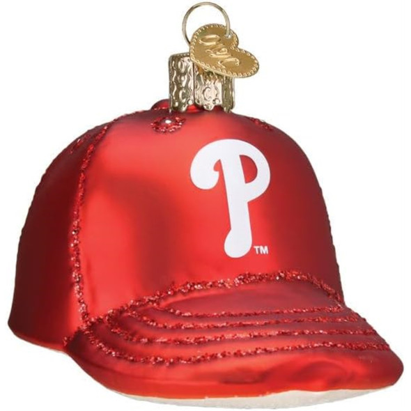 Old World Christmas Blown Glass Ornament for Christmas Tree, Philadelphia Phillies Baseball Cap