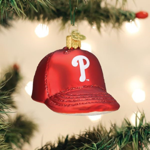 Old World Christmas Blown Glass Ornament for Christmas Tree, Philadelphia Phillies Baseball Cap