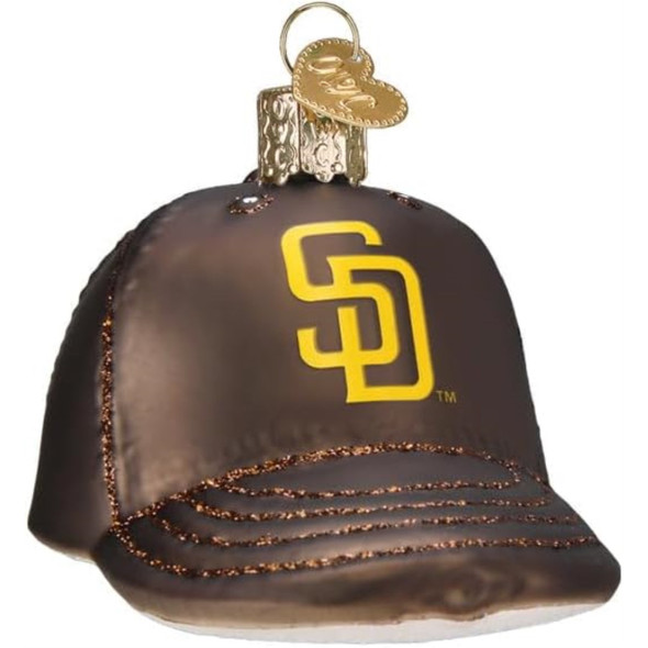 Old World Christmas Blown Glass Ornament for Christmas Tree, San Diego Padres Baseball Cap