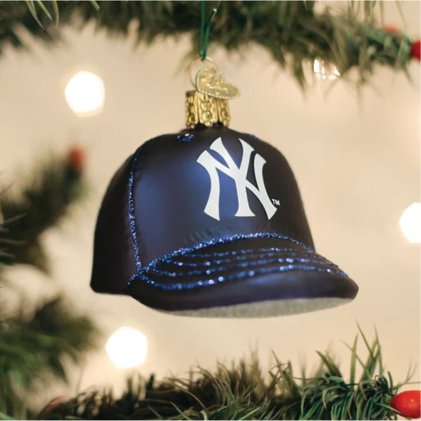 Old World Christmas Blown Glass Ornament for Christmas Tree, New York Yankees Baseball Cap