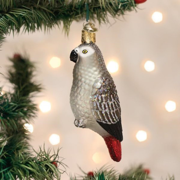 Old World Christmas Blown Glass Ornament for Christmas Tree, African Grey Parrot (with OWC Gift Box)