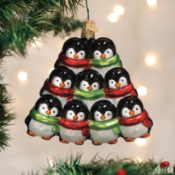 Old World Christmas Blown Glass Ornament for Christmas Tree, Penguin Family Of 9