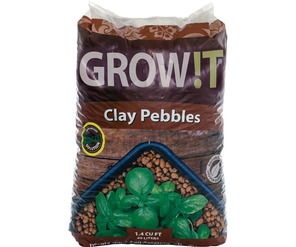 Hydrofarm GROW!T (#GMC40L) Clay Pebbles (4mm-16mm), 40 Liter Bag