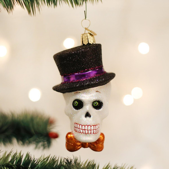 Old World Christmas Blown Glass Ornament for Christmas Tree, Top Hat Skeleton