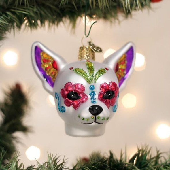 Old World Christmas Blown Glass Ornament for Christmas Tree, Dia De Los Muertos Dog