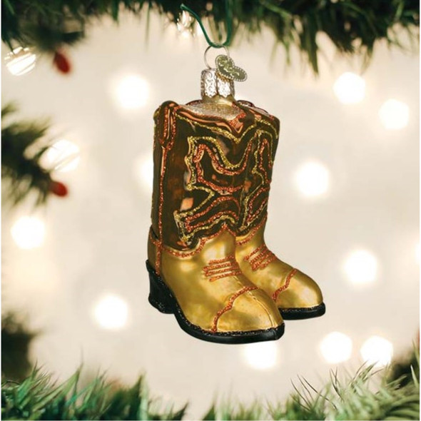 Old World Christmas Blown Glass Ornament for Christmas Tree, Brown/Tan Pair Of Cowboy Boots (with OWC Gift Box)