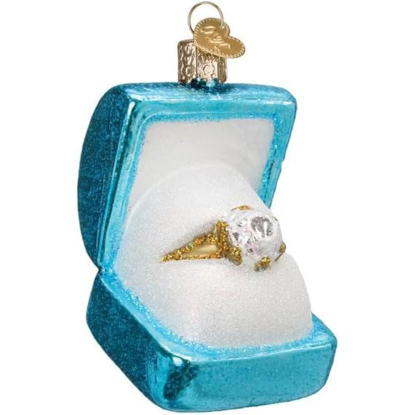 Old World Christmas Blown Glass Ornament for Christmas Tree, Something Blue Ring Box (with OWC Gift Box)
