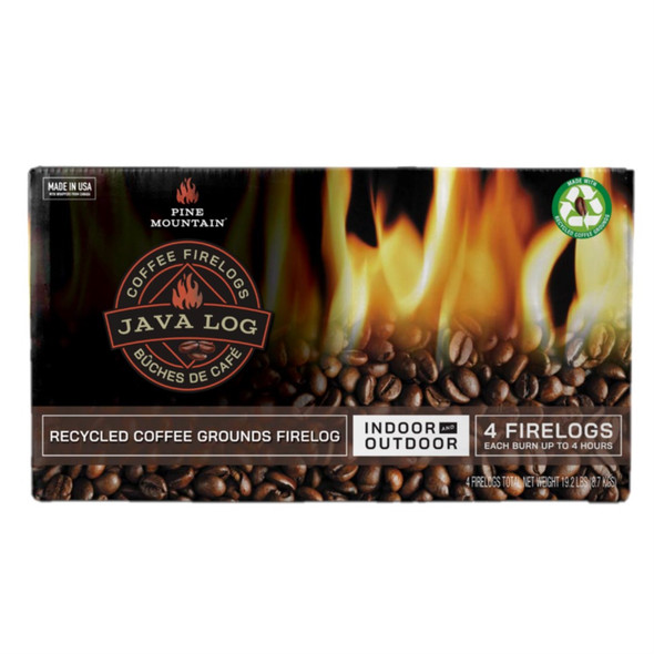 Pine Mountain Java-Log Firelogs — Cozy Coffee-Scented, Long-Burning, Indoor & Outdoor (4 Pack)