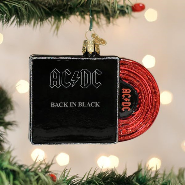 Old World Christmas Blown Glass Ornament, AC/DC Back in Black Album Cover