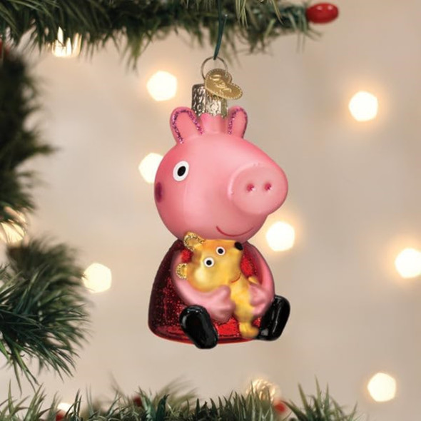 Old World Christmas Blown Glass Ornament for Christmas Tree, Peppa Pig With Teddy