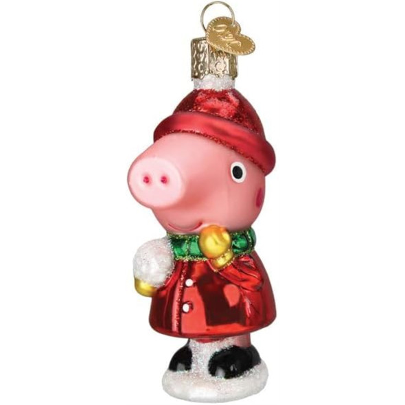 Old World Christmas Blown Glass Ornament for Christmas Tree, Peppa Pig With Snowball