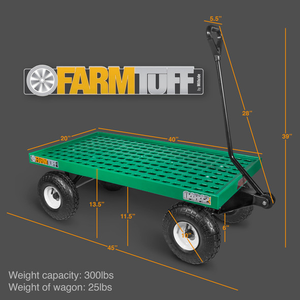 FARM-TUFF Durable Plastic Mesh Deck Garden Wagon Utility Cart with Pneumatic Tires, Green, 20" x 40" FARM-TUFF Durable Plastic Mesh Deck Garden Wagon Utility Cart with Pneumatic Tires, Green, 20" x 40"
