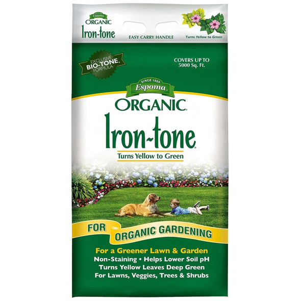 Espoma Organic Iron-Tone 3-0-3 Plant Food, Turns Yellow Plants Green, 20lbs