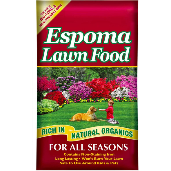 Espoma 15-0-5 Lawn Food, Rich in Natural Organics, for All Seasons, Contains Bio-tone & Non-Staining Iron, Safe to Use around Kids & Pets