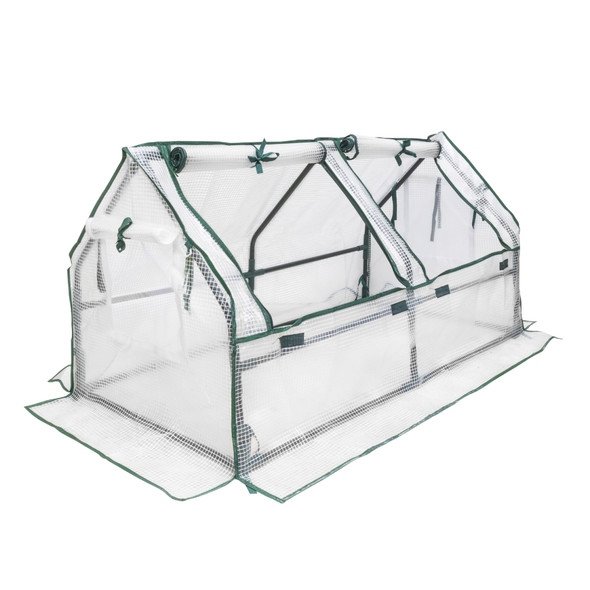 Garden Elements Indoor/Outdoor Metal Frame, Plastic Covered Cloche Angled Tunnel Greenhouse with Mesh Vents, White, Mini, 47”