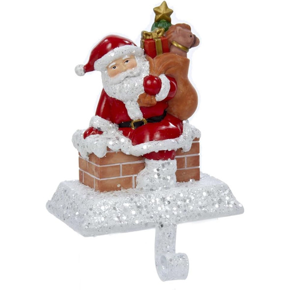 Kurt Adler Metal Christmas Stocking Hanger, Santa with Bag of Gifts, 6.5in