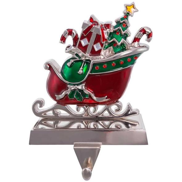Kurt Adler Metal Christmas Stocking Hanger, Sleigh with Presents, 7in
