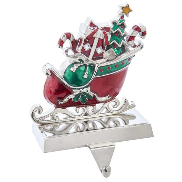 Kurt Adler Metal Christmas Stocking Hanger, Sleigh with Presents, 7in
