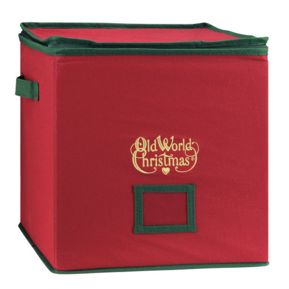Old World Christmas 4-Tiered Ornament Box for Storage, Red