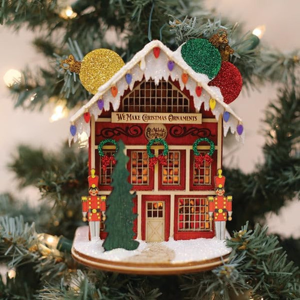 Old World Christmas Wooden Ginger Cottages Ornament, Ornament Maker's Shop