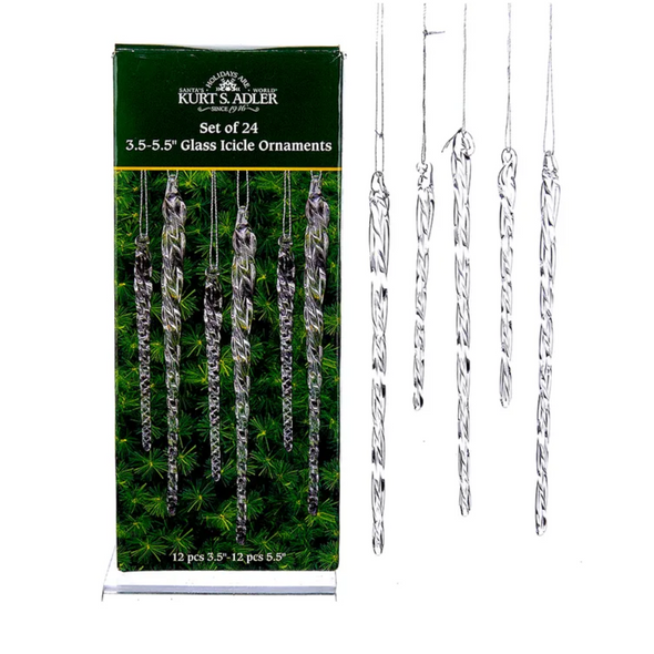 Kurt Adler Twisted Clear Glass Crystal Icicle Ornaments, 24-Piece Set Kurt Adler Twisted Clear Glass Crystal Icicle Ornaments, 24-Piece Set
