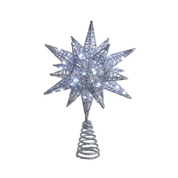 Kurt Adler 60-Light Cool White Twinkling Superbright LED Silver Starburst Treetop, 11in