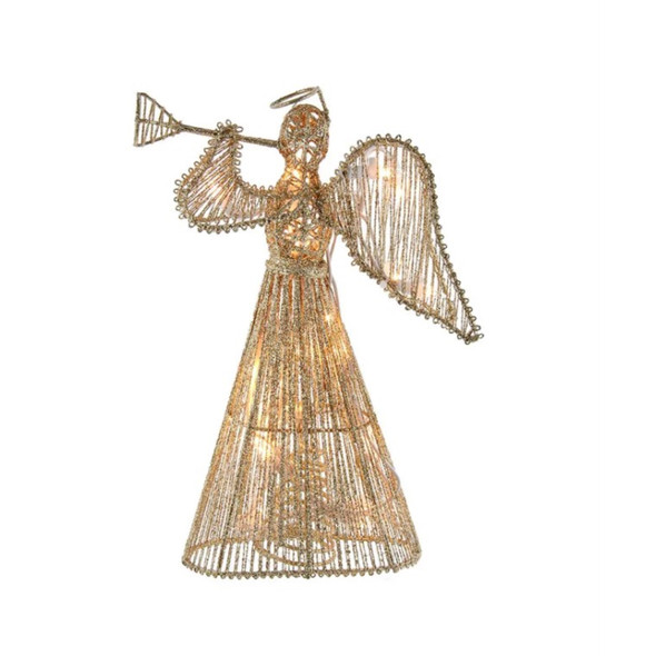Kurt Adler UL 20-Light Gold Glittered Angel Christmas Treetop, 12in Kurt Adler UL 20-Light Gold Glittered Angel Christmas Treetop, 12in